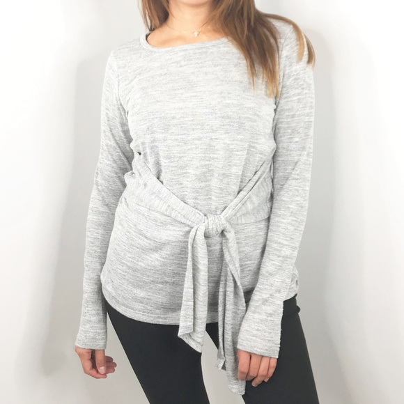 Jane and Delancey Sweaters - Jane and Delancey Light Gray Front Bow Sweatshirt